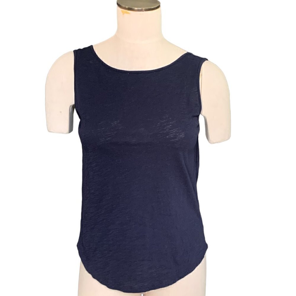 Loft Vintage Soft 100% Cotton Tank Top Back-Tie V-Neck XS Navy Blue 74G